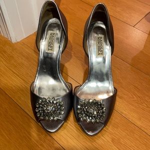 Badgley Mischka silver wedding shoes